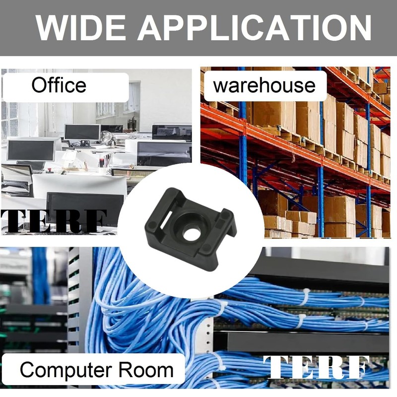 TERF® 100 Pcs Black Screw Mount Cable Tie Bases -