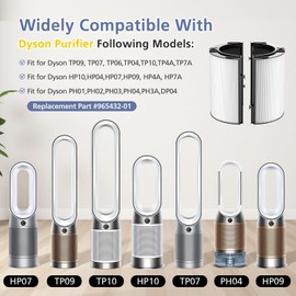 360° Combi Glass H13 Hepa + Activated Carbon Filter Compatible with Dyson TP07 TP10 TP06 HP06 TP04 HP04 PH02 PH01 PH03 PH04 HP09 TP09 HP07 HP10 Air Purifier, 2-in-1 Replacement Filters, 2 Pack