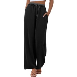 ONLYSTORY High Waist Wide Leg Pants for Women Adjustable Drawstring Business Casual Pants Loose Lightweight Palazzo Trousers with Pockets