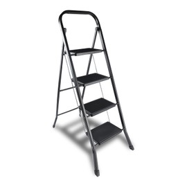 YSSOA 4 Step Ladder, Folding Step Stool with Wide Anti-Slip Pedal, 330 lbs Sturdy Steel Ladder, Convenient Handgrip, Lightweight, Portable Steel Step Stool, Black (HILADDFOLD4B)