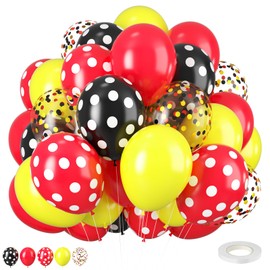 Cartoon Mouse Balloons, 12inch Black Yellow Red White Polka Dot Latex Balloons Black Red Yellow Confetti Balloons for Cartoon Mouse Theme Party Birthday Baby Shower Anniversary Graduation