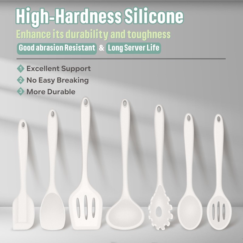 E-far Silicone Cooking Utensils Set, 7-Piece White Heat Resistant Kitchen