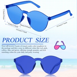 TOODOO 6 Pairs Rimless Sunglasses Colored Glasses Round Party Sunglasses Transparent Candy Color Eyewear Frameless Retro Eyeglasses(Assorted Color)