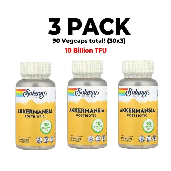 Solaray Akkermansia Postbiotic, 3 PACK, 10 Billion TFU, 30 VegCaps