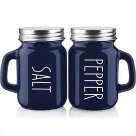 Navy Blue Salt and Pepper Shakers Set, 4 oz Cute Modern Glass Shaker Sets with Stainless Steel Lids, Blue Kitchen Decor and Accessories for Home Restaurants Weddings
