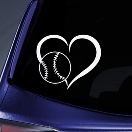 Baseball Heart Sticker Decal Notebook Car Laptop 5.5" (White)