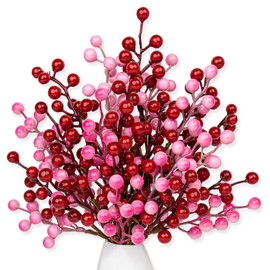 MagicWreath Valentine's Day Decorations 32 Pack Valentines Day Picks Artificial Berry Stems with Red Pink Berries for Valentines Day Gifts Anniversary Wedding DIY Crafts