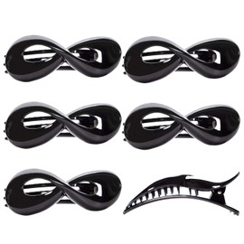 RC ROCHE ORNAMENT 6 Pcs Womens Infinity Side Slide In Jaw Claw Clamp Plastic Barrettes Accessories Girls Ladies Strong Hold No Slip Grip Clips, Medium Black