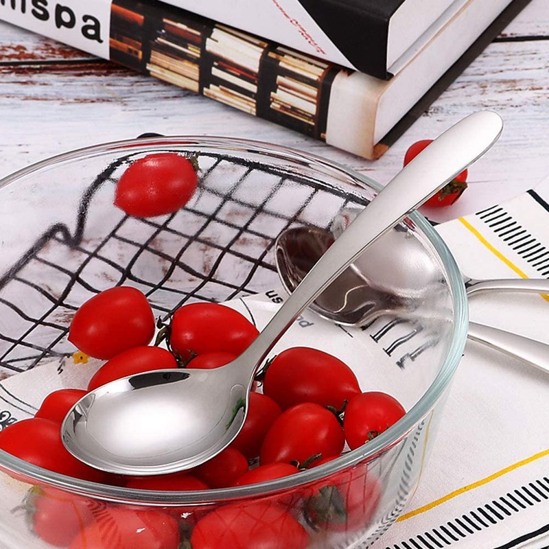SHULI Soup Spoons for Kids, Stainless Steel Bouillion, Classic Spoons,