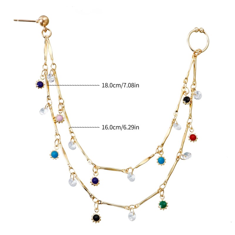 Atentuyi Boho Nose Ring Chain to Ear Gold Double Dangle
