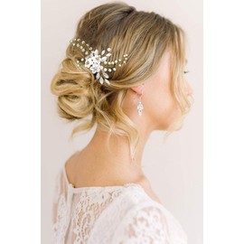 IYOU Wedding HairPin Flower Headpiece Gold Crystal Hair pin Pearl Bridal Wedding Hair Accessories for Women and Girls