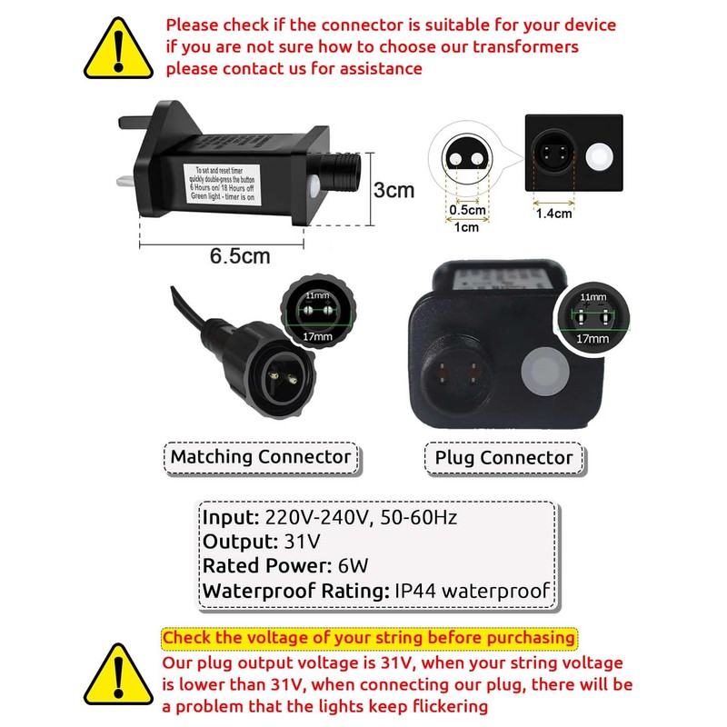 Dekofun Transformer for Christmas Lights 6W 31V Transformer Plug, 9