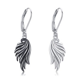 POPLYKE Angel Wing Earrings Sterling Silver Guardian Angel Wings Leverback Earrings Angel Wings Dangle Drop Earrings Jewelry for Women