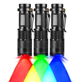 RaySoar 3 Pack Multi-Colored Light Flashlight Set: Red, Green, Blue LED Flashlights for Night Activities, Optical Effects