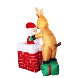 PIPIMOUSE 5 FT Christmas Inflatables Santa in The Chimney Up and Down with Reindeer, Inflatable Santa Claus with Built-in LEDs Blow Up Santa Yard Decorations for Garden Lawn Outdoor Decor