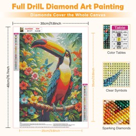 MOGTAA Parrot Birds Diamond Painting Adults, 5D Animals Diamond Painting Pictures Adults Beginners, DIY Full Drill Diamond Painting Pictures for Home Wall Decor 30 x 40 cm
