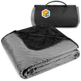SUN CUBE Large Waterproof Camping Blanket, Fleece Quilted Stadium Blanket for Cold Weather, Windproof Foldable Outdoor Blanket Mat for Picnic, Beach, Pets, Car, 60x80in (Grey/Black)