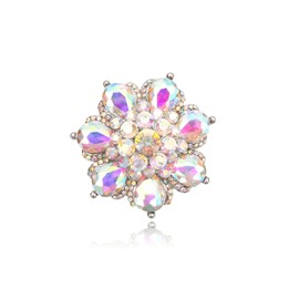 chaoyite Flower Shape Crystal Cocktail Stretch Ring Party Prom Floral Statement Elastic Ring for Women, Crystal Rhinestone, Crystal