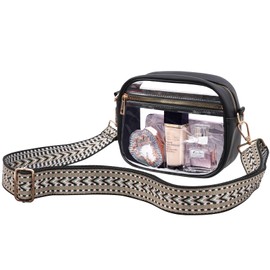 Fibrdoo Clear Bag Stadium Approved, Leather Clear Crossbody Purse Bag for Concerts Sports Events Festivals (hqhw-Black)