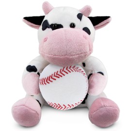 DolliBu Cow Stuffed Animal with Baseball Plush - Soft Huggable Cow, Adorable Playtime Cow Plush Toy, Cute Farm Life Sports Gift for Kids and Adults - 6 Inch