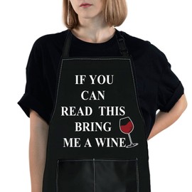 WZMPA Wine Lover Aprons For Women Men Wine Fans Gift If You Can Read This Bring Me a Wine Adjustable Apron For Cooking (Wine Apron BL)