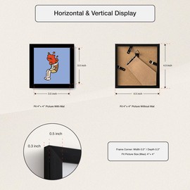 ALIOBLONG 4x4 Picture Frame Set of 2,Black Photo Frame for 4x4 Without Mat,Horizontal and Vertical Formats for Wall Mount or Tabletop with Plexi Sheet