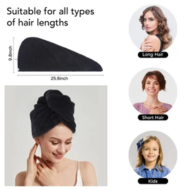 Sinland Microfiber Hair Drying Towels Ultra Absorbent Hair Turban Drying Cap Hair Wrap 10inch X 26inch 2pcs Black