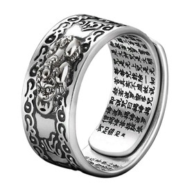 Feng Shui Pixiu Ring - Silver Adjustable Lucky Jewelry for Men