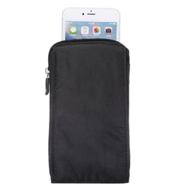 DFV mobile - Multi-Functional Universal Vertical Stripes Pouch Bag Case Zipper Closing Carabiner for Fly FF179 - Black XXM (18 x 10 cm)