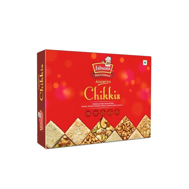 Jabsons - Assorted Chikki Premium Sweets (400g), (Peanuts, Sesame, Cashew,