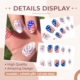 24Pcs 4th of July False Nails Independence Day Press on Nails Short Almond Fake Nails American Flag Glue on Nails Glitter Fireworks Acrylic Nails False Nails for Women Patriotic Holiday Nails Decor