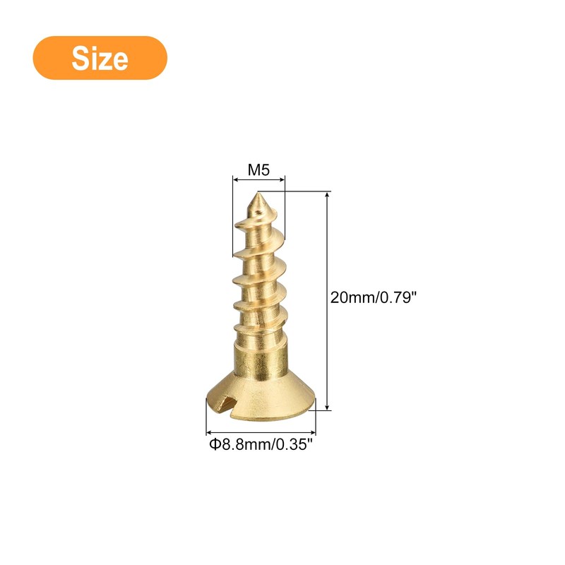 sourcing map Brass Wood Screws, 10Pcs M5 x 20mm Slotted