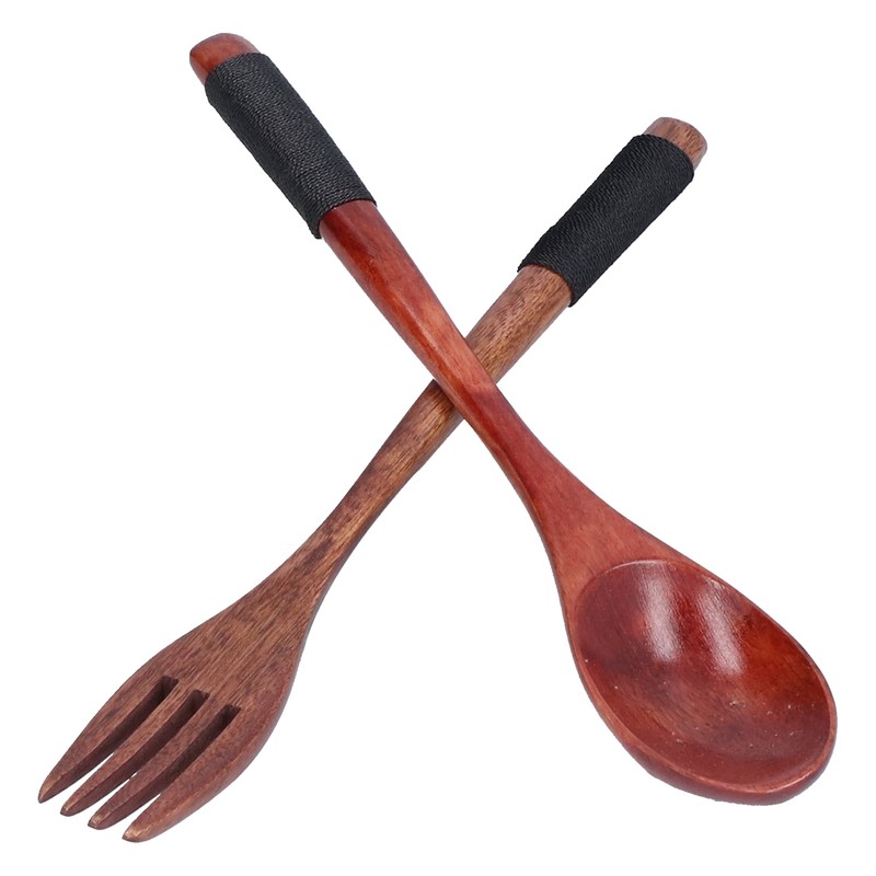 Wooden Tableware Set EcoFriendly Spoon Fork Reusable Hand Made Utensils