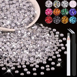 4000PCS 4mm Resin Rhinestones in Bulk (Clear), Bedazzling Flatback Crystals for Crafts DIY Nail Decoration, Gems Charms for Tumbler Shoes Clothing Fabric with Pickup Pen and Tweezers