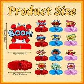 12pcs Hero Honeycomb Centerpieces, Various Design Hero Birthday Party Decorations Funny Hero Table Toppers 3D Cartoon Themed Hero Action Sign for Photo Booth Prop Party Birthday Supplies