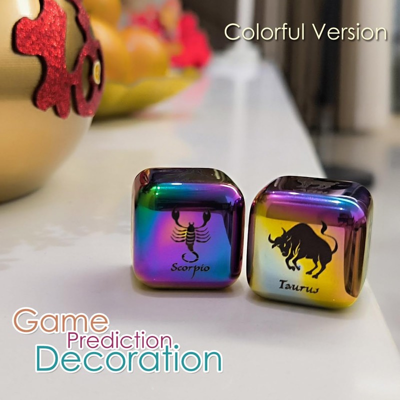 Hometu 2Pcs/Set Metal 12 Constellation Dice Set, Laser Engraved 6-Sided