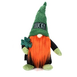 Rae Dunn St. Patrick's Gnome Lucky - 19 Inch Stuffed Plush Figurine Doll with Hat - Cute Ornaments and Holiday Decorations for Home Decor and Office