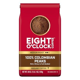 Eight O'Clock Coffee 100% Arabica Colombian Peaks, Medium Roast, Ground Coffee, Kosher Certified, 18 Ounce (Pack of 1)