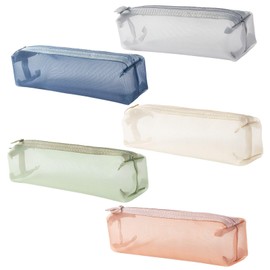 Pack of 5 Mesh Storage Bags, Transparent Mesh Bags, Storage Bags with Large Capacity, Portable Storage Bags, Stationery Bags, Cosmetic Bags