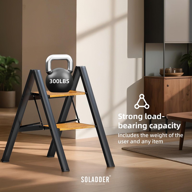 SOLADDER 2 Step Ladder, Anti-Slip and Lightweight Foldable Step Stool