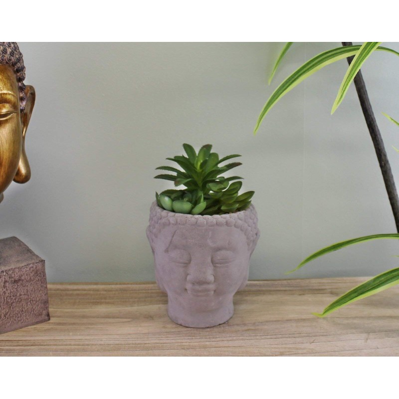 SIL Buddha Head Pot with Faux Succulent (Cactus)