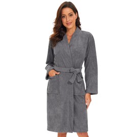 Vislivin Womens Lightweight Bathrobe Soft Kimono Robes Terry Cloth Bathrobe Knee Length Bath Gown Grey M