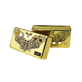 Guyker Humbucker Pickup Cover (50mm/52mm Pole Spacing) – Cupronickel Bridge and Neck Pickups Frame Set Replacement Parts for Les Paul LP Style Electric Guitar, Skull Wing Style, PC007 Gold