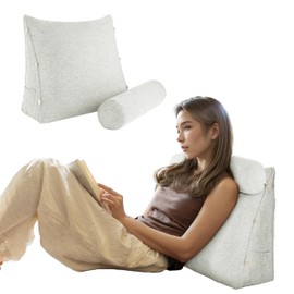 Daneey Reading Pillow for Bed Adult, Back Pillow for Bed Sitting Up, Back Support Pillow for Bed, Sit Up Pillow for Bed, White, 23.5 * 8 * 20IN