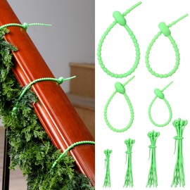 Wesnoy 48 Pcs Green Christmas Flexible Garland Ties Assorted Size Adjustable Decorative Soft Ties Reusable Banister Garland Straps for Christmas Tree Mantel Fences Holiday Craft Wrapping