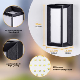 Degruand LED Modern Outdoor Wall Light 18W Rectangular,1800LM Bright Porch Lights,3000K Warm White Exterior Sconce Lighting,IP65 Waterproof for House Front Door Patio Backyard Hallway 2 Pack Black
