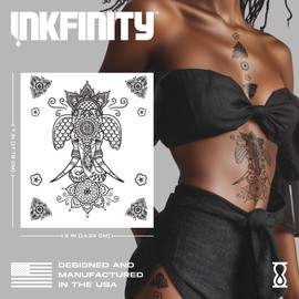 Inkfinity - Henna Inkfinity Semi-Permanent Tattoos: Elephant Design, Skin-Safe Ink, Designed to Look Like Real Ink, Gifts for Teens and Adults, Made in the USA [1 Sheet]
