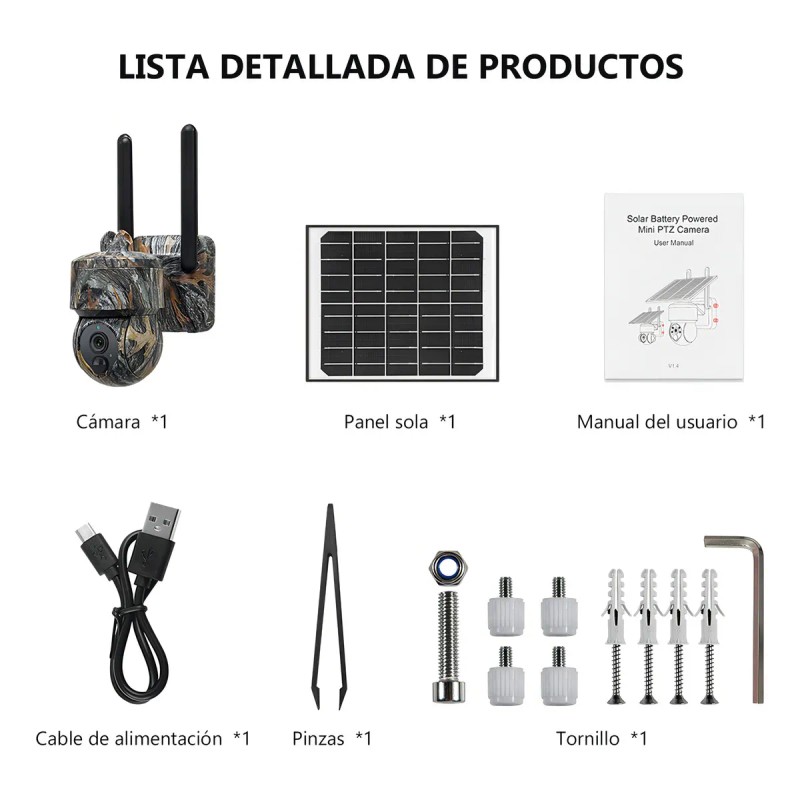 Encubierto Camara Solar 4g Chip Sim 4mp Alarma Ptz Ubox