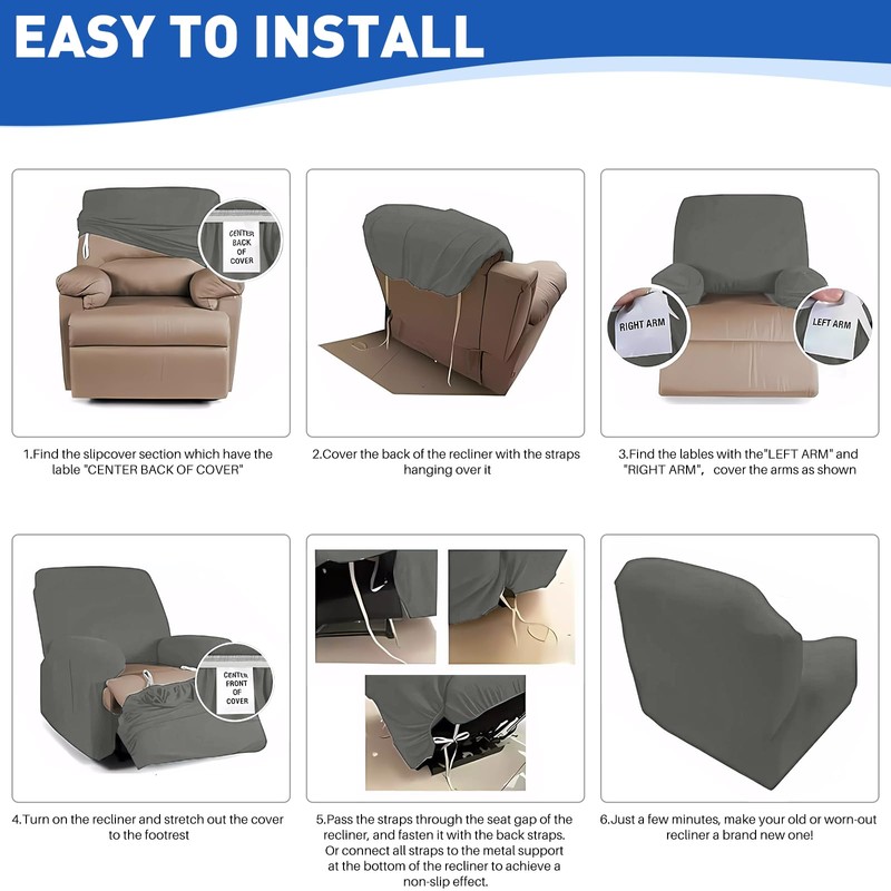 MAXIJIN Oversized Recliner Chair Covers Velvet Plush 4 Piece Stretch