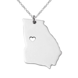 Meiligo 18K Gold Silver Country Map Charm Pendant Georgia State Map Necklace Jewelry (Silver)